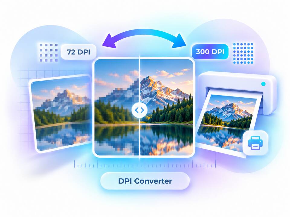 Free DPI converter — set 300 DPI and check print size in inches or cm in your browser